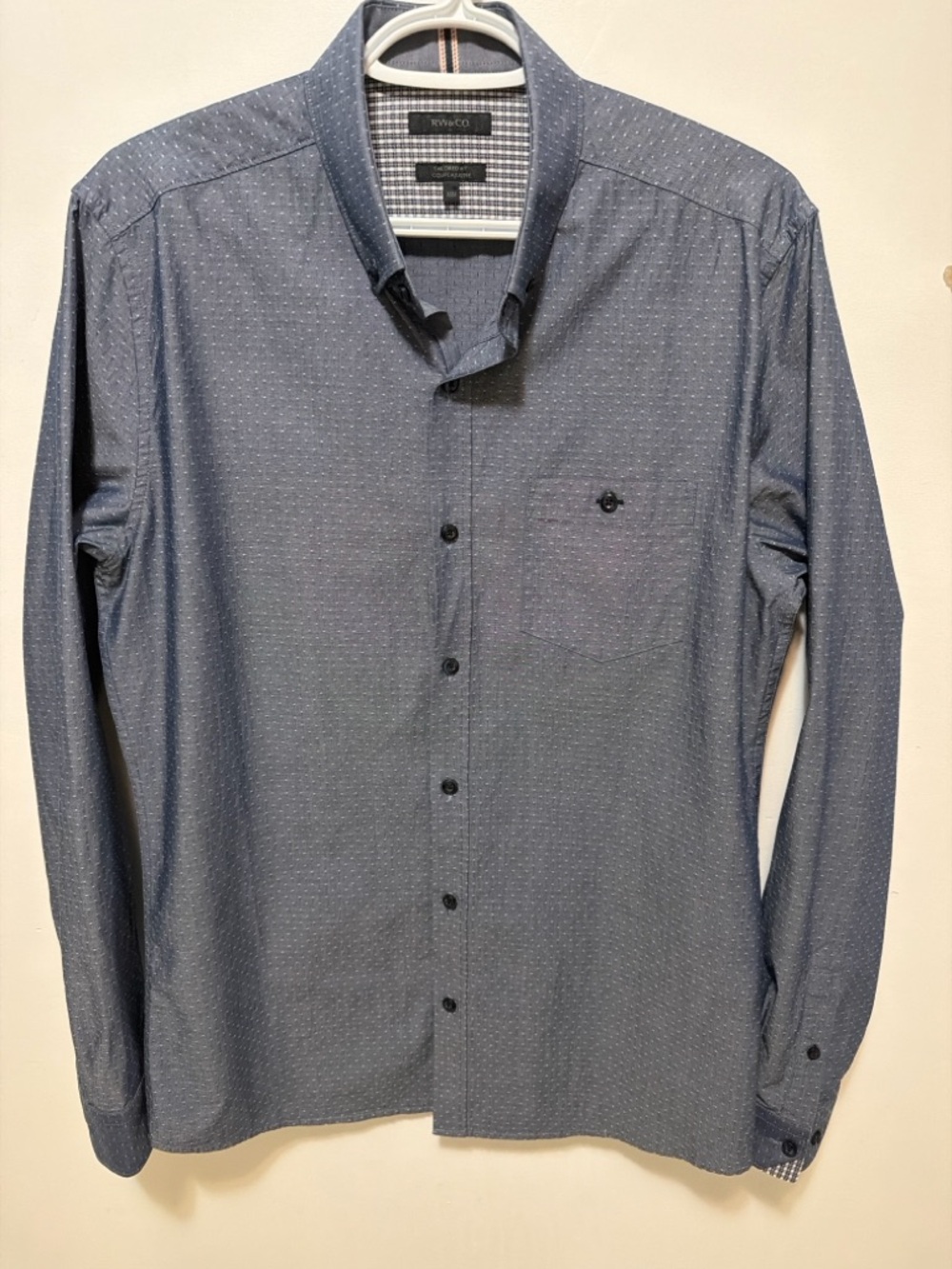 RW&CO. Men's Navy Micro-Dot Long Sleeve Dress Shirt